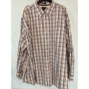 St. John's Bay 100% Cotton Mens Shirt 4XL Long Sleeve Plaid Open Collar Pocket